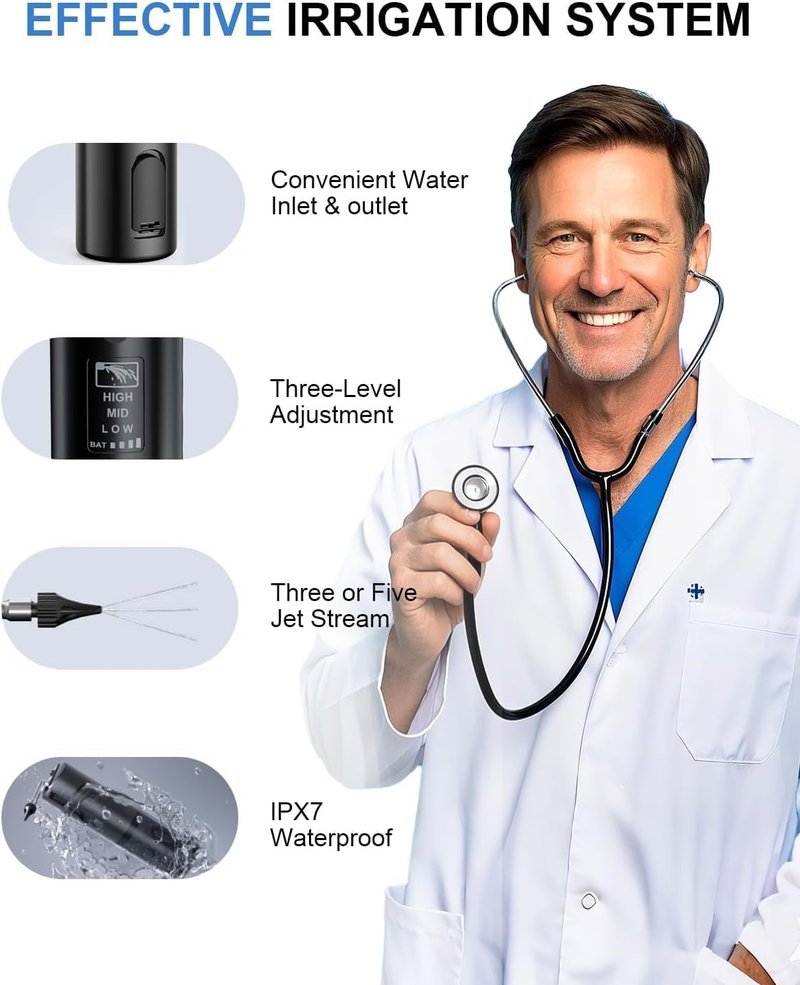 Updated Ear Wax Removal Kit, IPX7 Waterproof Ear Cleaning Tool with Clear LED Display, USB Rechargeable Electric Ear Irrigation Flushing System, Safe and Effective Electric Ear Cleaner Tool