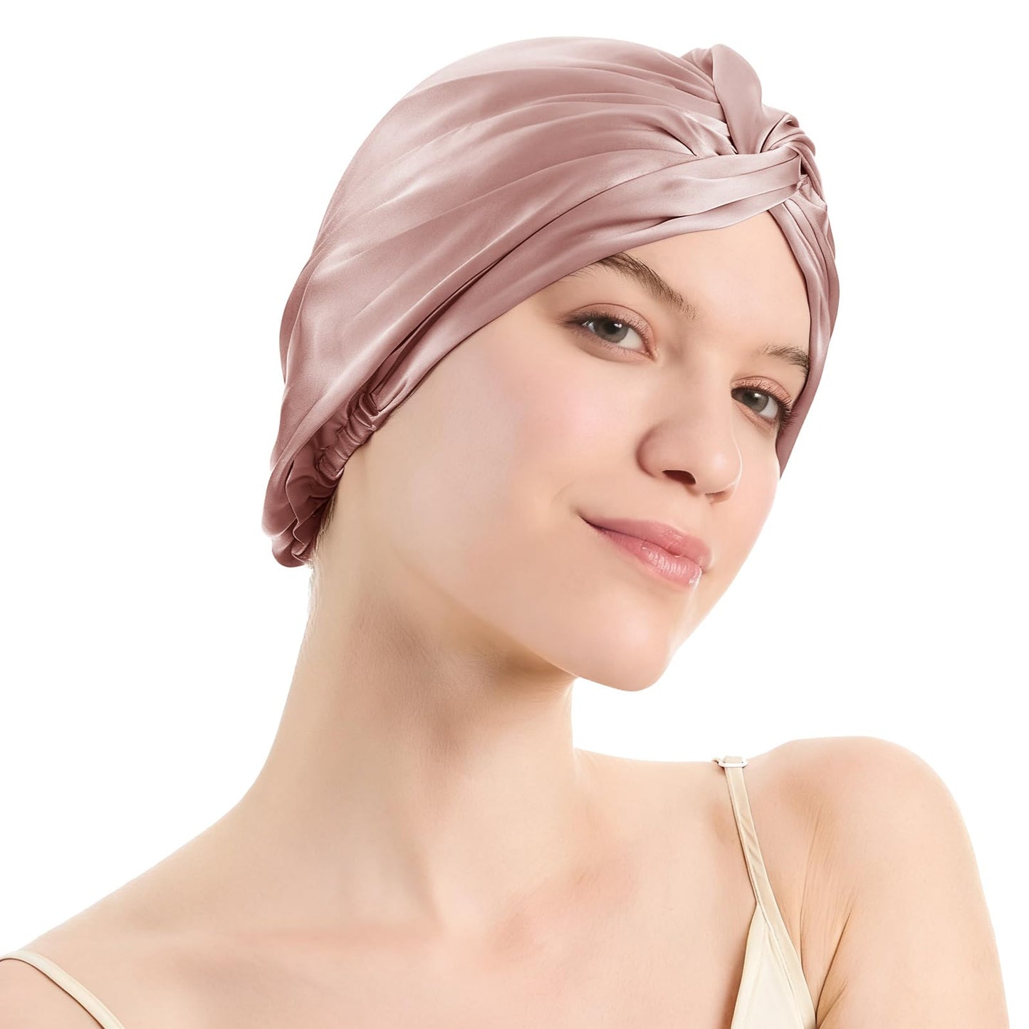 SGMSILK Silk Bonnet for Sleeping Women, 100% Mulberry Silk Sleep Cap with Elastic Band, Real Mulberry Shower Cap on Both Sides, Rose Pink