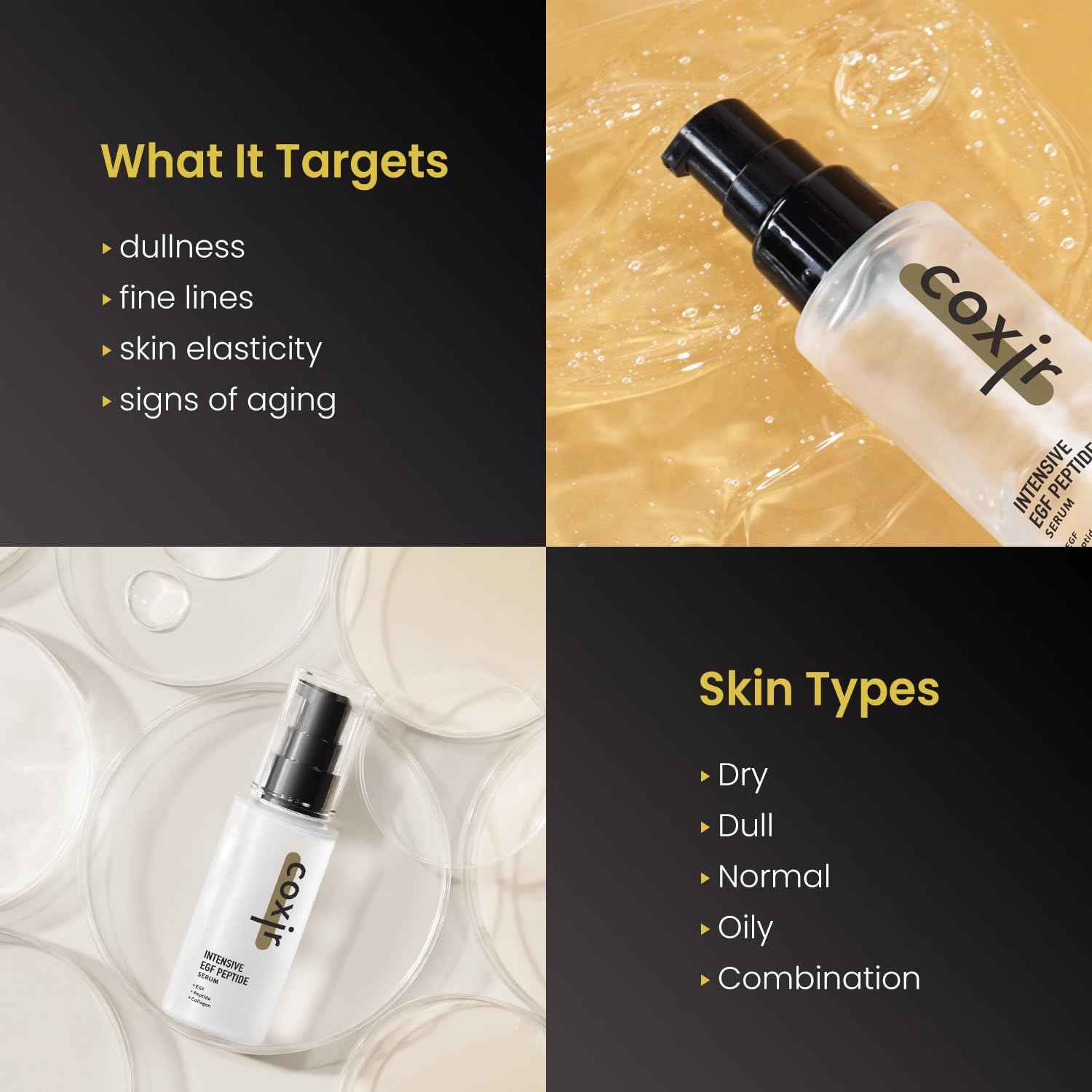 coxir INTENSIVE EGF PEPTIDE SERUM l EGF, Peptide, Niacinamide, Collagen l Firming l Korean Skincare (1.69 Fl Oz (Pack of 1) + 0.23 Fl Oz (Pack of 1))