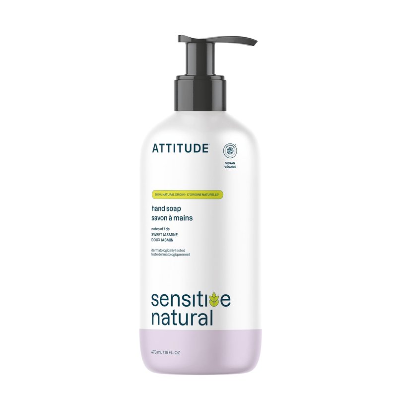 ATTITUDE Hand Soap for Sensitive Skin with Oat, EWG Verified, Dermatologically Tested, Vegan, Sweet Jasmine Scent, 16 Fl Oz