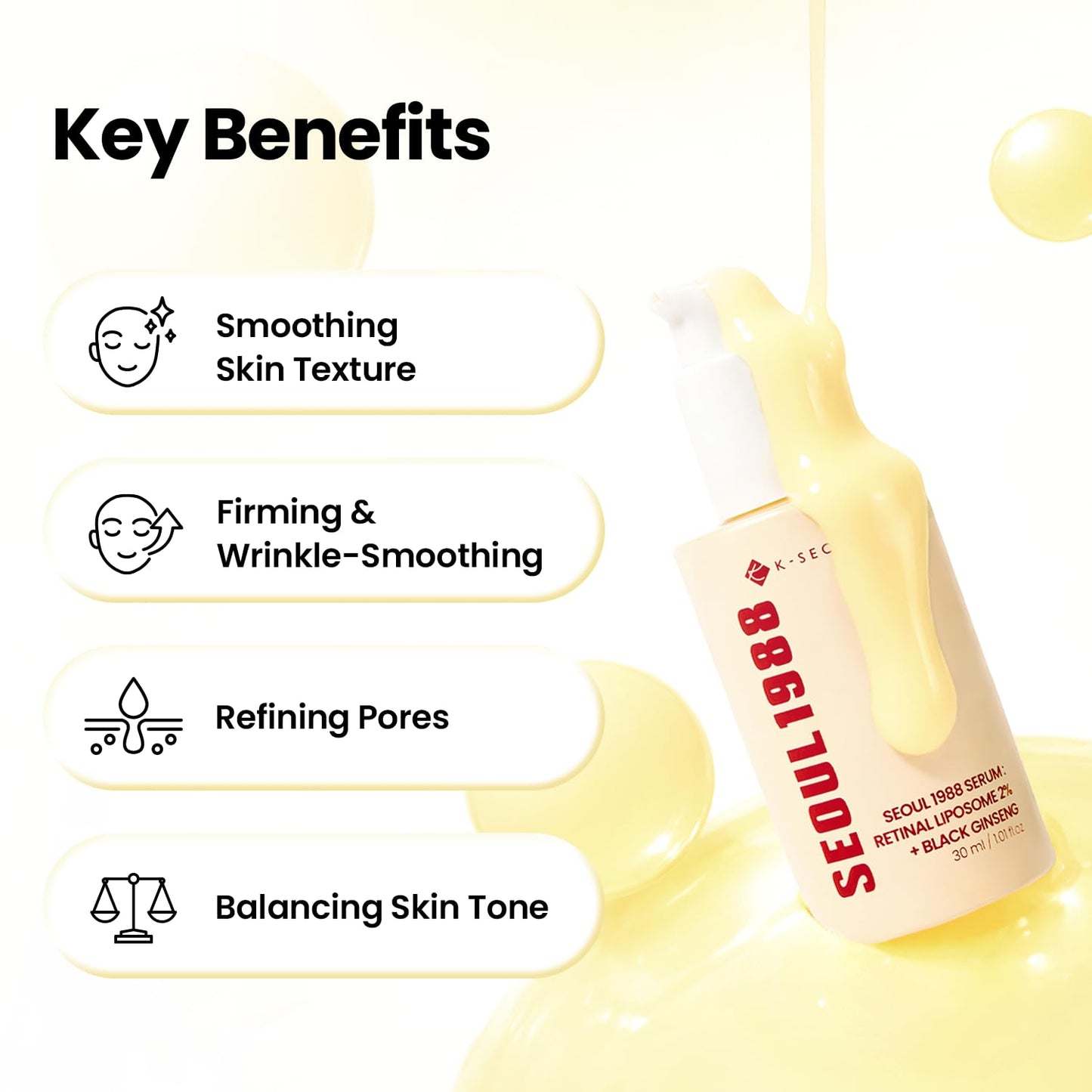 K-SECRET SEOUL 1988 Retinal Serum – Formulated with Advanced Retinal Liposome 2% and 58% Black Ginseng Extract | Fine Lines and Skin Texture Care Serum | Korean Skincare, 30ml / 1.01 fl oz