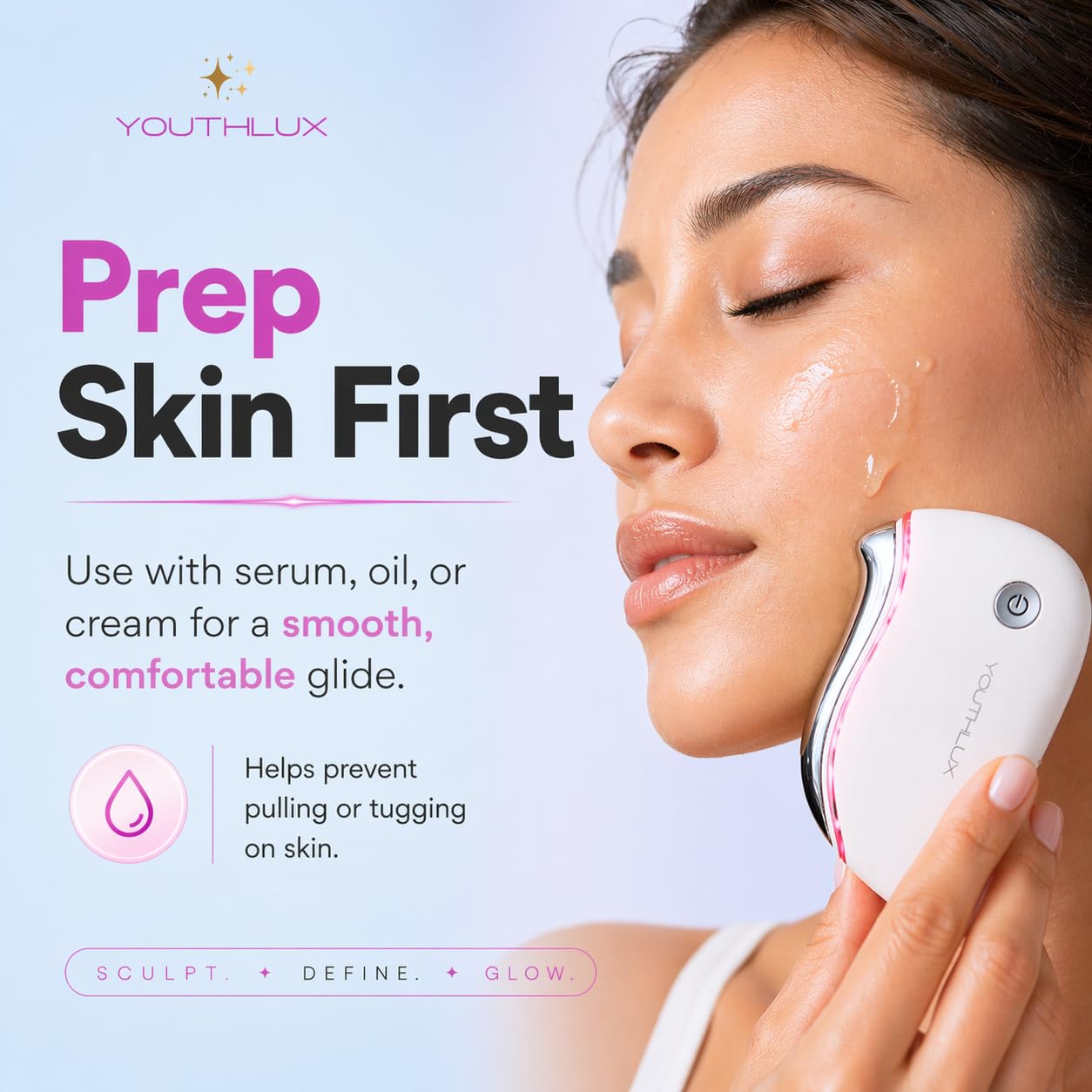 YOUTHLUX ProSculpt Heated Gua Sha Facial Massager – Electric Guasha Tool for Face Sculpting, Relaxation & Skincare | Soothing Vibration Facial Massage Tool with Contoured Design (White)