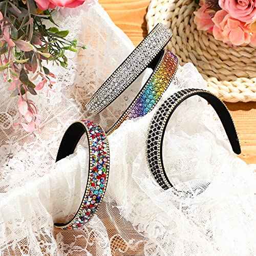 Waydress 4 Pieces Rhinestone Headband for women Glitter Sparkly Rhinestone Hairbands Bling Diamond Crystal Headwear for Women Girls Hair Accessories Birthday Wedding Gifts(Stylish Color)