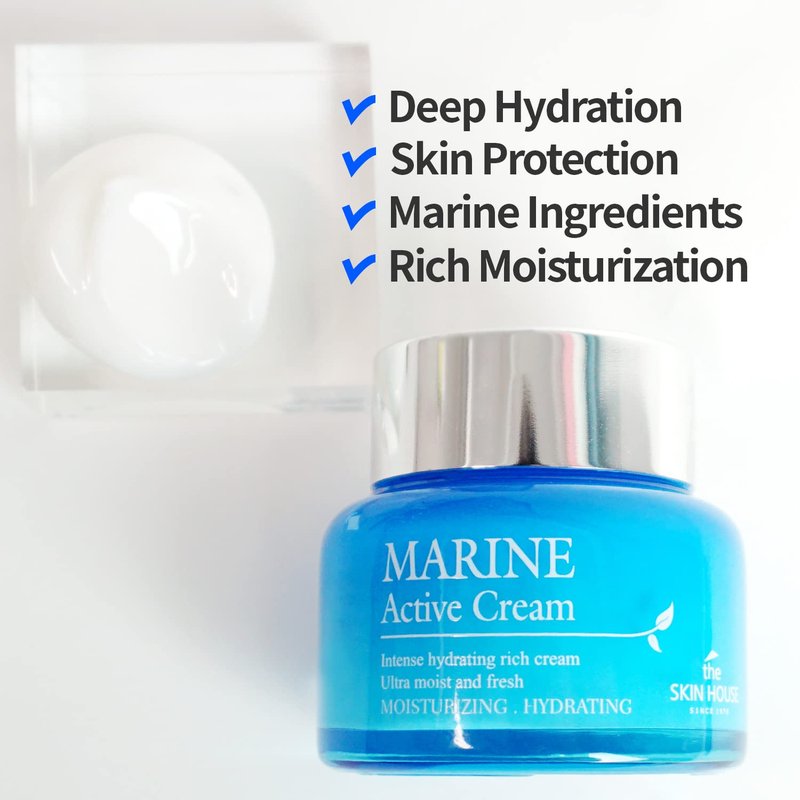 THE SKIN HOUSE Marine Active Cream 1.69 fl.oz Deep Hydration, Rich Moisturizer | Hyaluronic acid, Betaine, Squalane, Spirulina | Dry Skin, Korean Skincare, 50ml