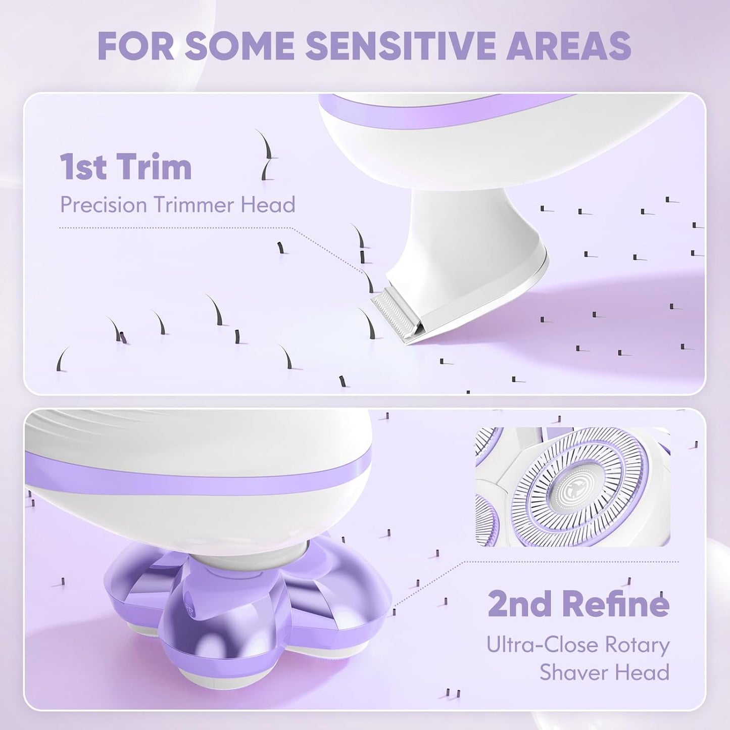 Electric Razors for Women - Cordless Painless Hair Remover | Waterproof & Detachable Trimmer in Lilac