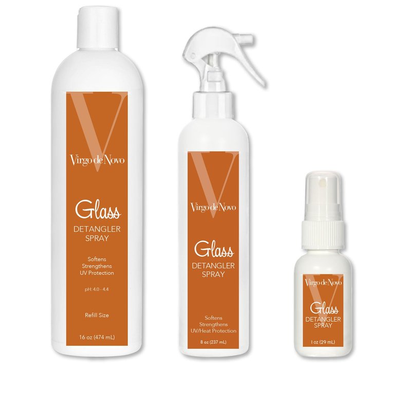 Virgo de Novo Glass Detangler Spray 8 oz - Leave-In Conditioner, Detangles, Softens, Smooths, Adds Shine, Protects, Color Loving pH 4.0-4.5
