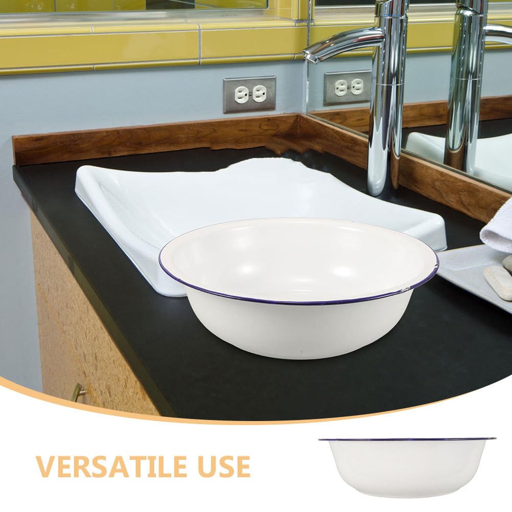 Healeved Enamel Wash Basin 32cm Large Enamel Mixing Bowl Face Washing Basin ware Salad Bowl Soup Bowl Sourdough Bowl Footbath