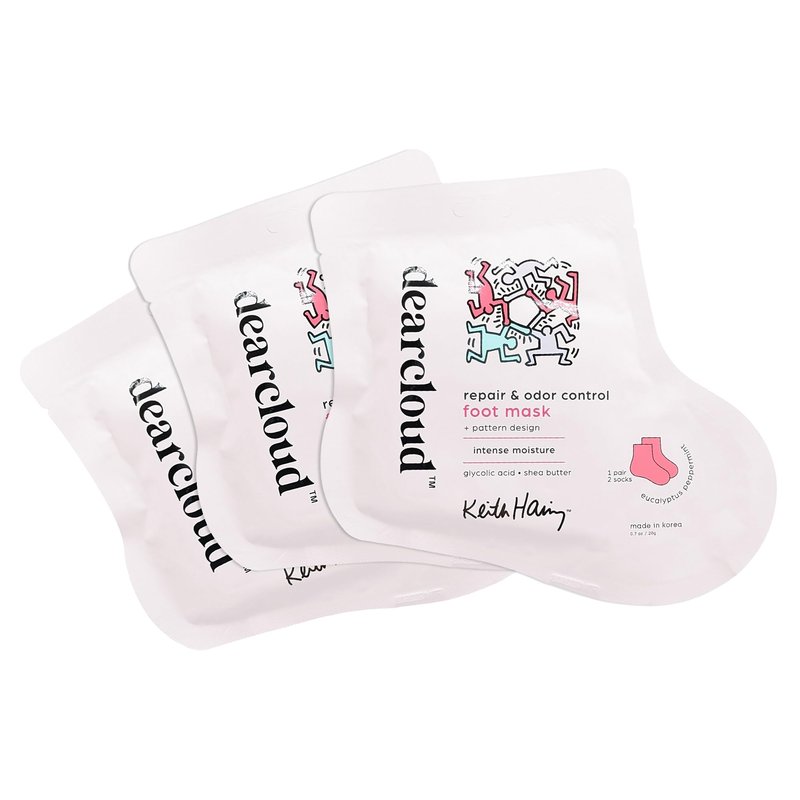 dearcloud x Keith Haring Repair & Odor Control Foot Mask – Nourishing Foot Mask for Dry Cracked Feet with Glycolic Acid & Shea Butter – Eucalyptus Peppermint (3 Pairs/6 Socks)