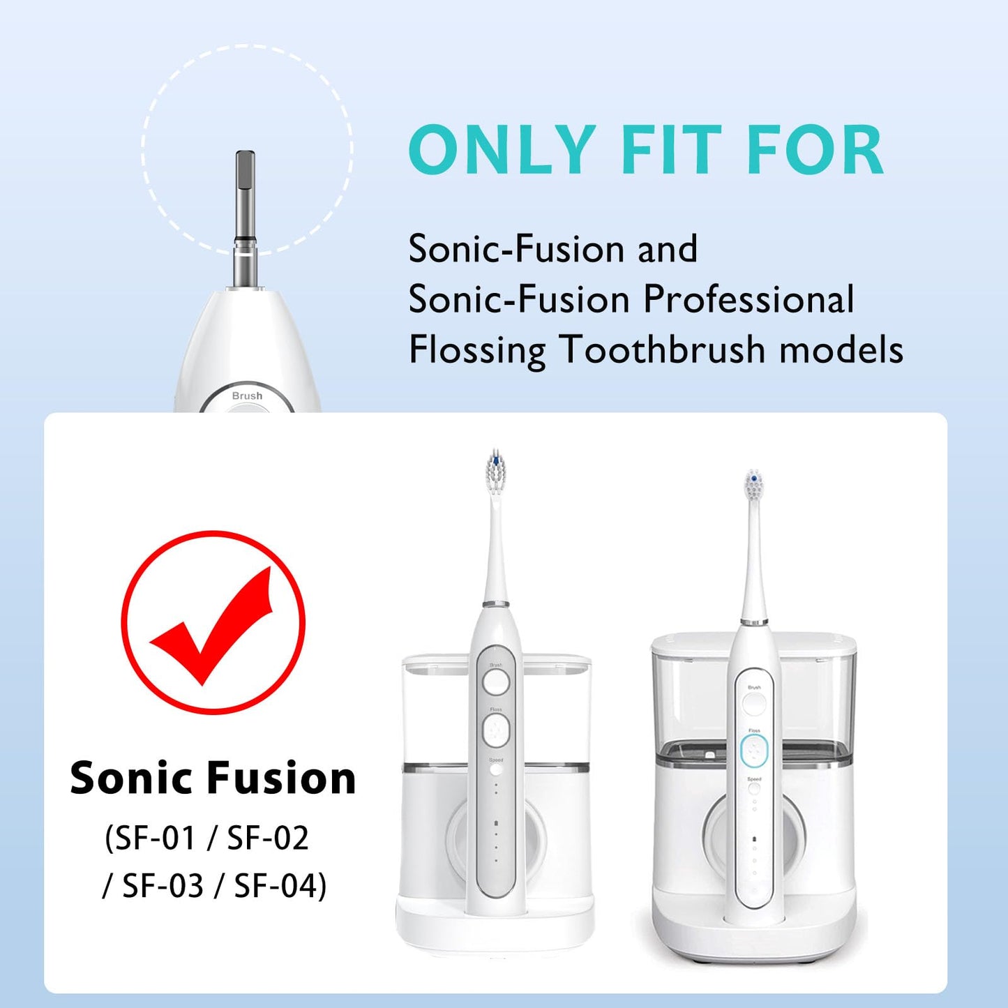 Replacement Brush Heads for Waterpick Sonic Fusion 2.0 Flossing Toothbrush with Cover, Compact, 5 Count White, Soft Bristles, Compact Size