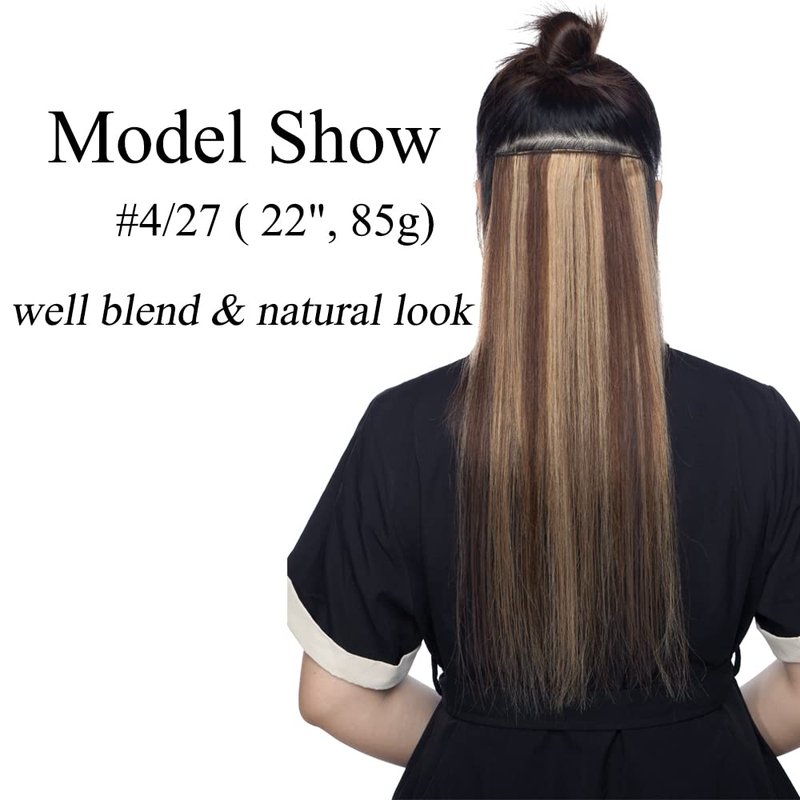 Clip-In Hair Extensions - Real Human Hair Balayage Golden Brown & Bleach Blonde | 12 Inch, 55g, 8pcs Weft for Full Head