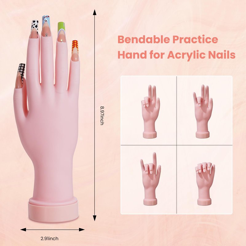 Nail Kit for Beginners with Everything: Practice Hand Acrylic Nail Set Professional Powder Drill Liquid Starter Kits with U V Lamp in Cosmetic Gift Bag for Women Salon Home (Pink)