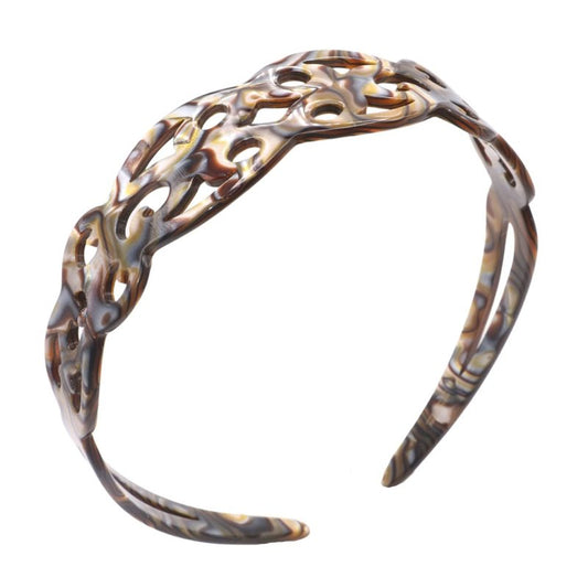 French Amie Filigree Wide 1" Celluloid Acetate Handmade Head bands Fashion Flexible Non Slip Durable Styling Women Hair Accessories, Made in France (Silver Onyx Gray)