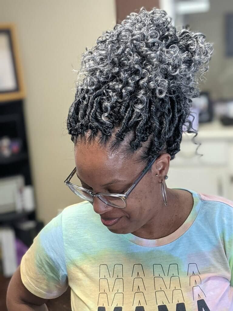 Goddess Locs Crochet Hair for Black Women,Salt and Pepper Pre Looped Faux Locs Crochet Hair with Curly Ends,Soft Synthetic Bohemian River Locs,14 Inch 8 Packs (TGray)
