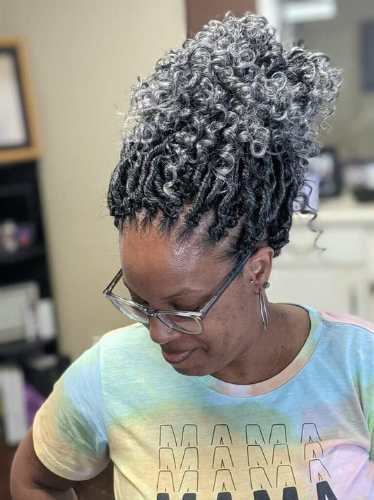 Goddess Locs Crochet Hair for Black Women,Salt and Pepper Pre Looped Faux Locs Crochet Hair with Curly Ends,Soft Synthetic Bohemian River Locs,14 Inch 8 Packs (TGray)