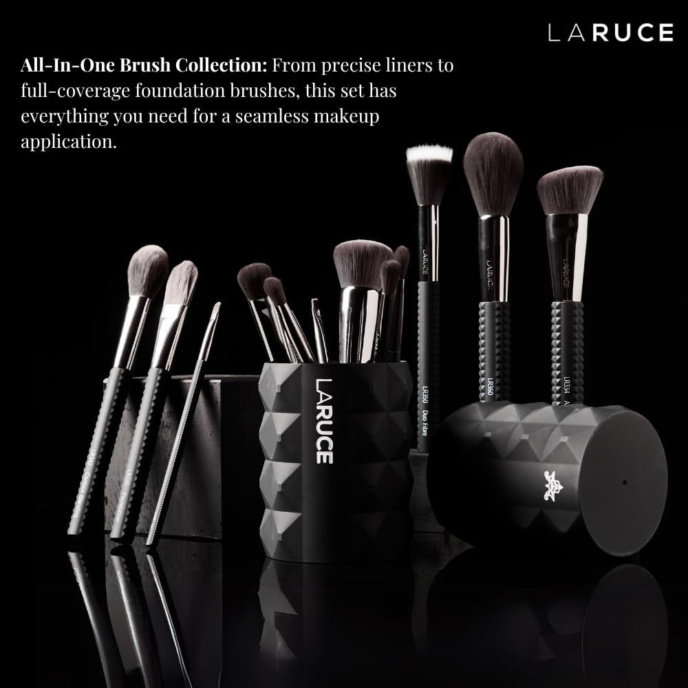 LARUCE 5PC Professional Vegan Eye Makeup Brush Set | Apply Foundation, Blend, Define, Shade, Highlight & More