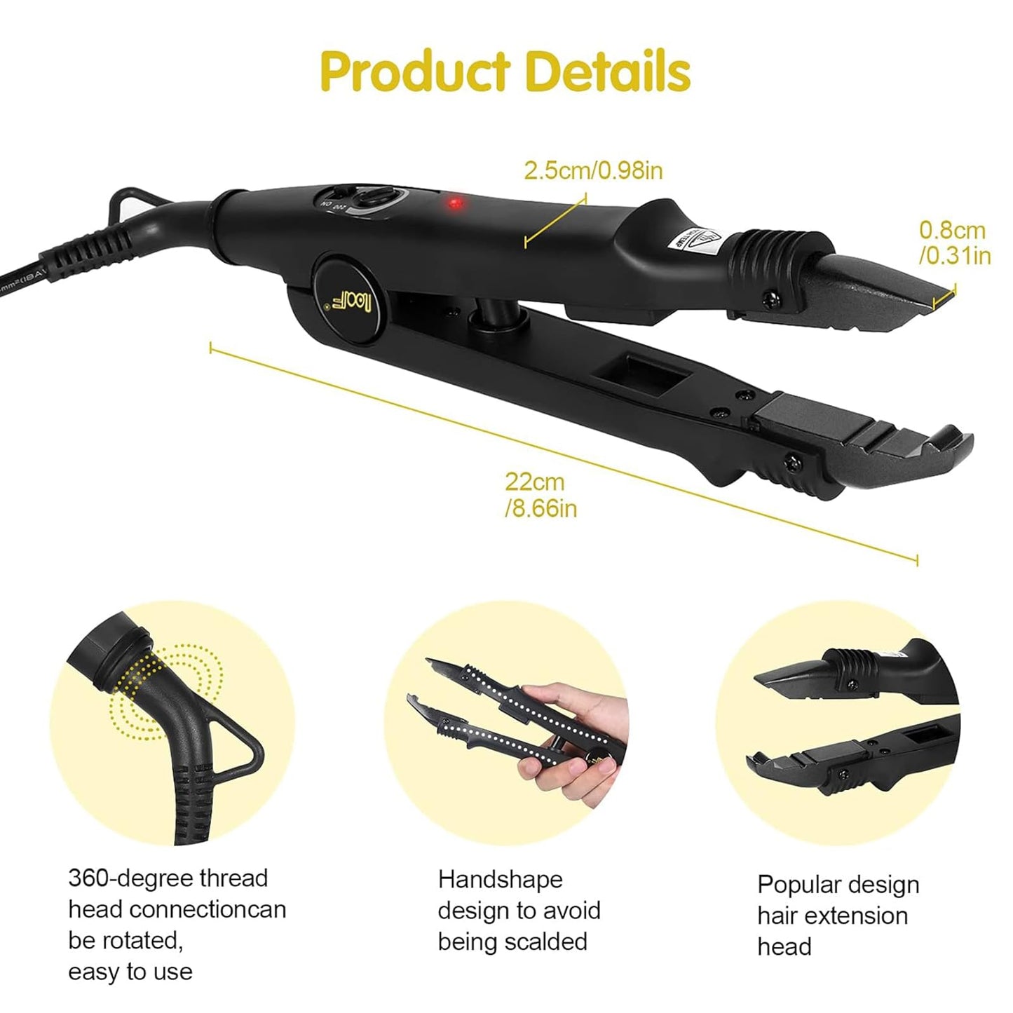 PAWACA Hair Extensions Tools, Professional K Tips Real Human Hair Fusion Machine, Fast Heat-Up Connector Wand Bonding Melting Iron(Black-Pro Adjustable Temperature)