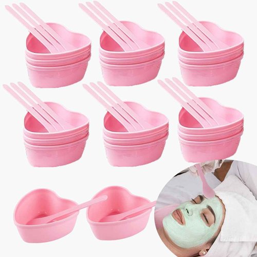 icyhey 20 Pairs Pink Heart-shaped Plastic Facial Mask Mixing Bowls Set with Spatulas - DIY Skincare Mixing Tool Kit, Mud Masks, Home Salon, and Beauty Salon Use, Face Mask Applicator Tool(20Pcs)