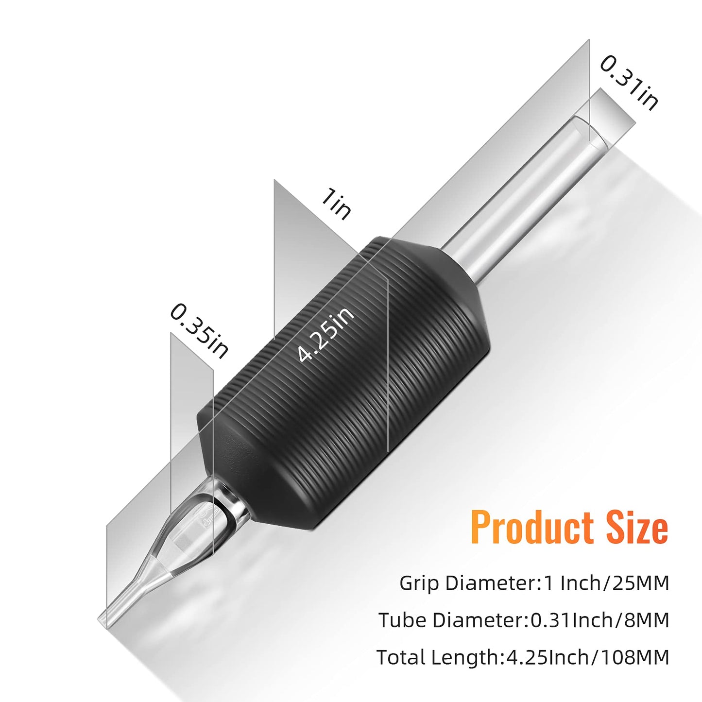 Keilend 25PCS 1 Inch 15 Mag Tubes with Soft Black Silicone, Disposable Tube Grips with Clear Long Tips, 15 Flat Tube for 14F, 15RM, 15M1, 29M2, 29RM2