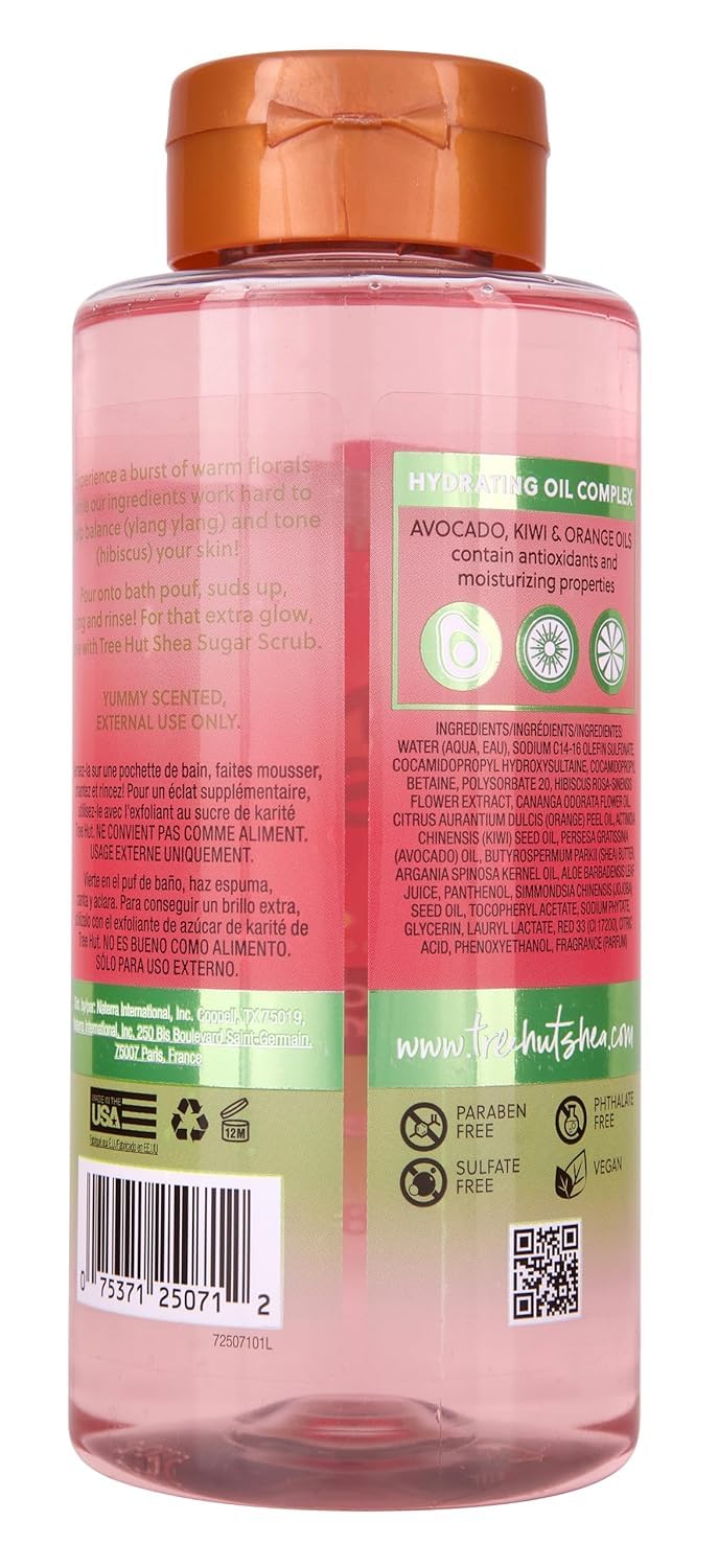 Tree Hut Pink Hibiscus Body Wash, Hydrating & Moisturizing Shower Gel w/Shea Butter & Essential Oils, Soft Smooth Glowing Skin, Gentle Cleanser For All Skin Types, Self Care Gifts for Women, 18 Fl Oz