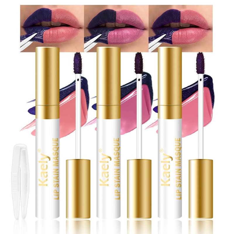 Kaely 3Pcs Lip Stain Peel Off Masque, Long Lasting Waterproof Smudge Proof Lip Tint, Non-Transfer Semi Permanent Lipliner Tattoo with Tweezer, Matte Finish, Vegan & Cruelty-Free, Set A-01+02+03