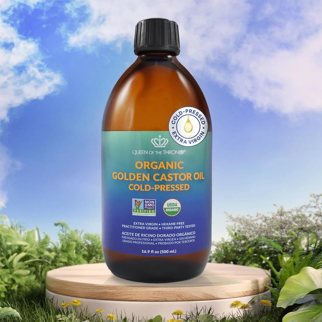 Organic Golden Castor Oil - 100% Pure & Hexane-Free for Hair, Skin, Nails | 16.9oz (500ml)