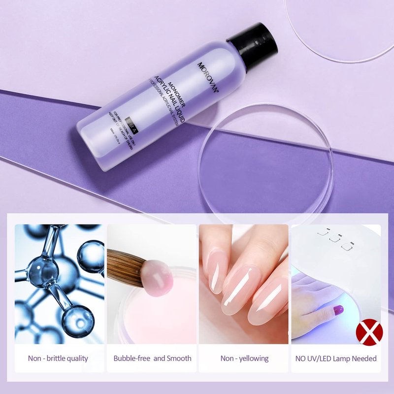 Morovan Monomer Acrylic Nail Liquid Professional Liquid Monomer Nail System For Acrylic Nail Extension Carving MMA-Free Non-Yellowing Formula