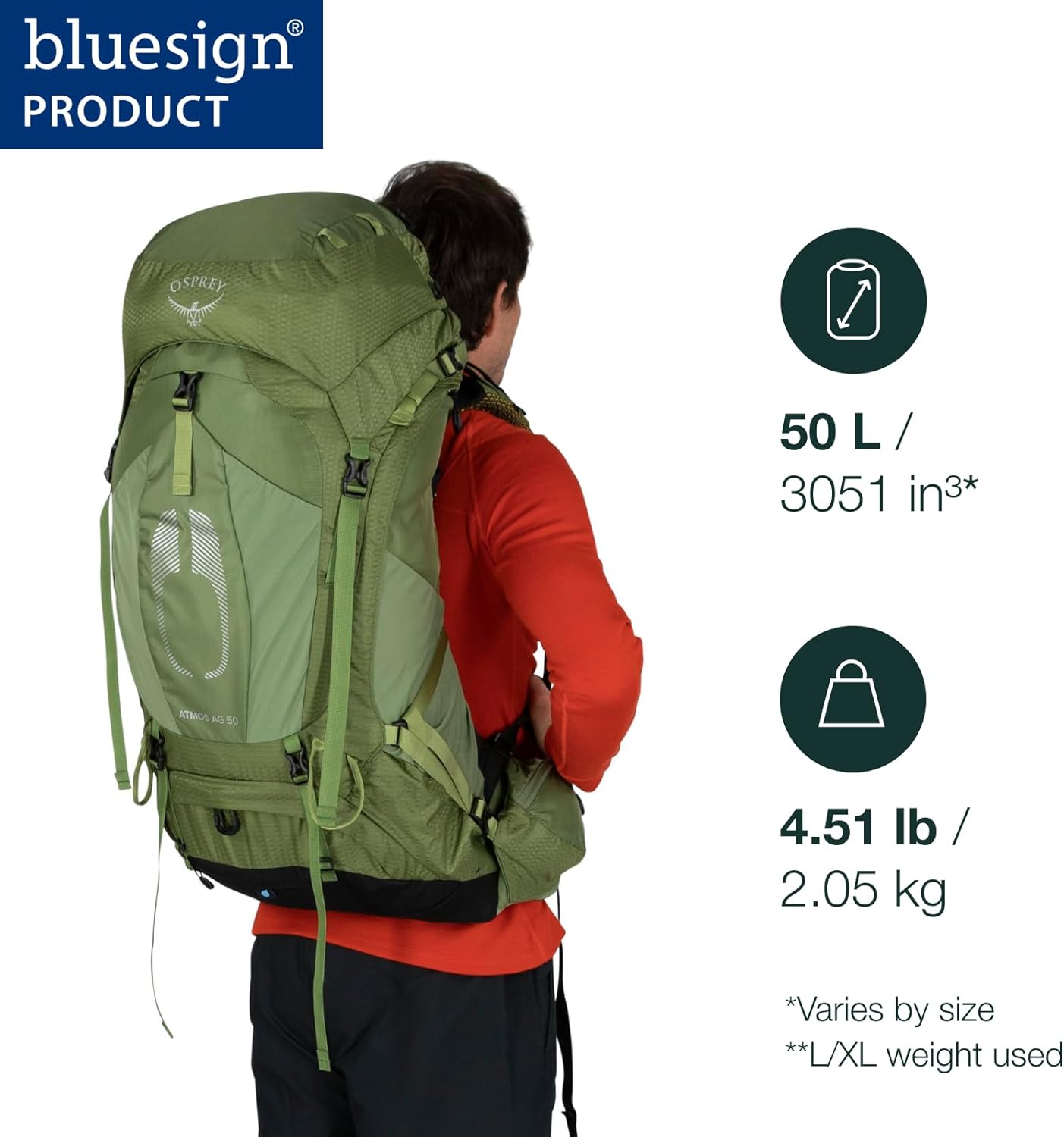 Osprey Atmos AG 50L Men's Backpack - Lightweight Hiking Pack with Adjustable Fit