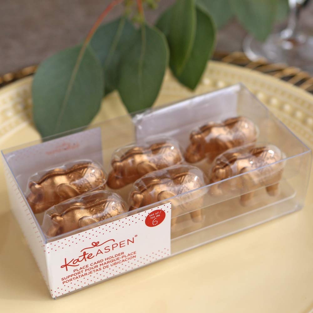 Kate Aspen Lucky Golden Elephant Place Card Holders, Photo Holders, Party Favors, Indian Wedding Decorations, Placecards, Place Setting, (Set of 6)