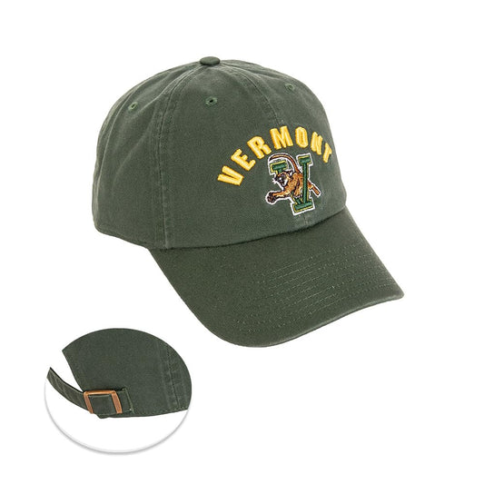 Desert Cactus University of Vermont Baseball Hat UVM Catamounts Brimmed Embroirderd Hats Cap Adjustable Cloth Strap Adult (Style D) Green
