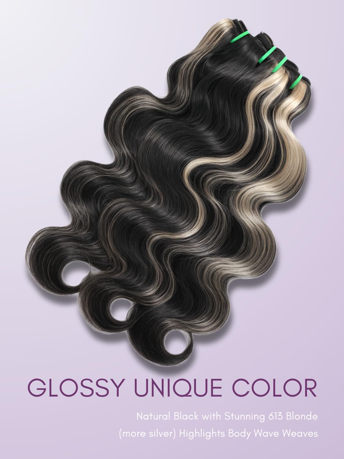 AUROO Platinum Blonde Highlight Black Mix Color Body Wave Human Hair, 100% Brazilian Thick Track Bundles #F1B/613 Ombre Skunk Stripe Balayage Colored Single Bundles Quick Weave Remy 14 In