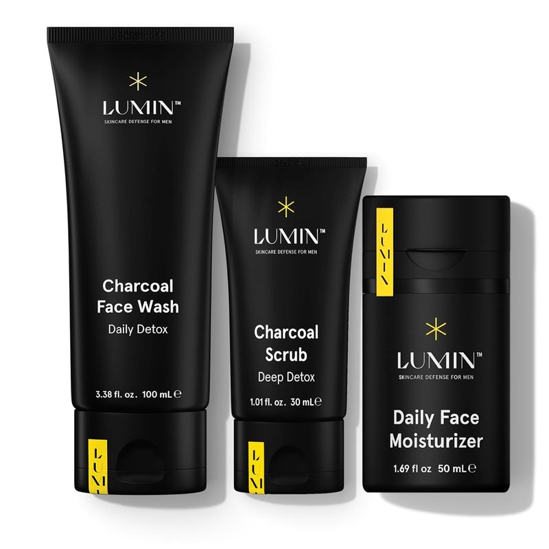 Lumin Men's Skincare Kit - Smooth Operator Detox Set with Charcoal Face Wash, Scrub & Moisturizer | Two Month Supply