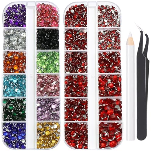 Resin Rhinestones for Crafting Bedazzling,Colorful Rhinestones for Nails Art+Red Nail Rhinestone and Gems,Nail Diamond Flatback Gems Crystals Charms for Nail Design DIY Makeup Decor