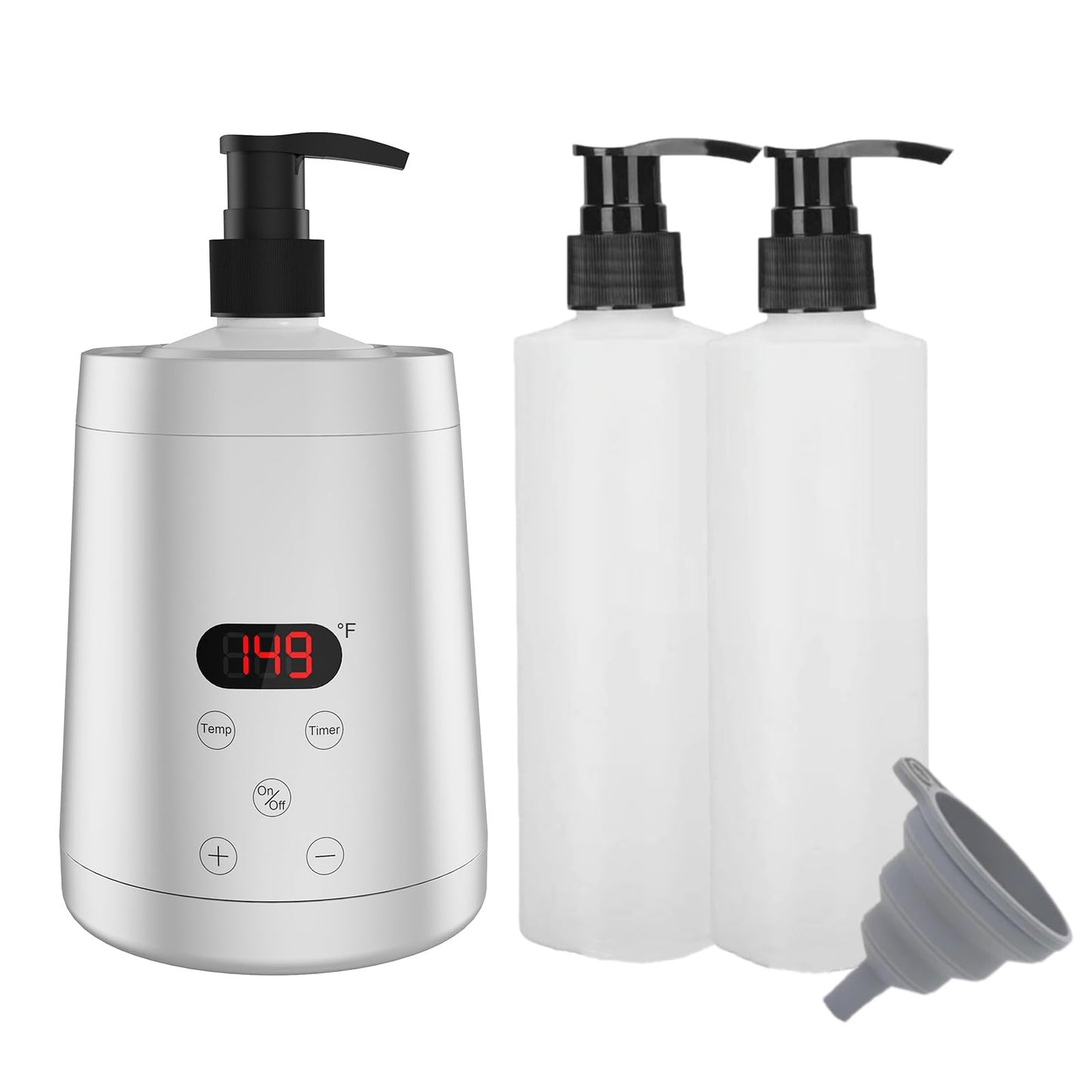 JOJOCOSMO Oil Warmer for Massage, Essential Oil Warmer Heater, with Two Lotion Bottle Dispensers,Temperature Adjustable from 86℉ to 149℉ (Liquid-Silver)