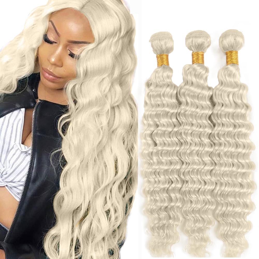 #88 Platinum Blonde Bundles Human Hair Water Wave Bundles 20 20 20 Inch Platinum Blonde Water Wave Bundle Unprocessed Brazilian Virgin Weave Hair 3 Bundle 50 Gram Per Bundle
