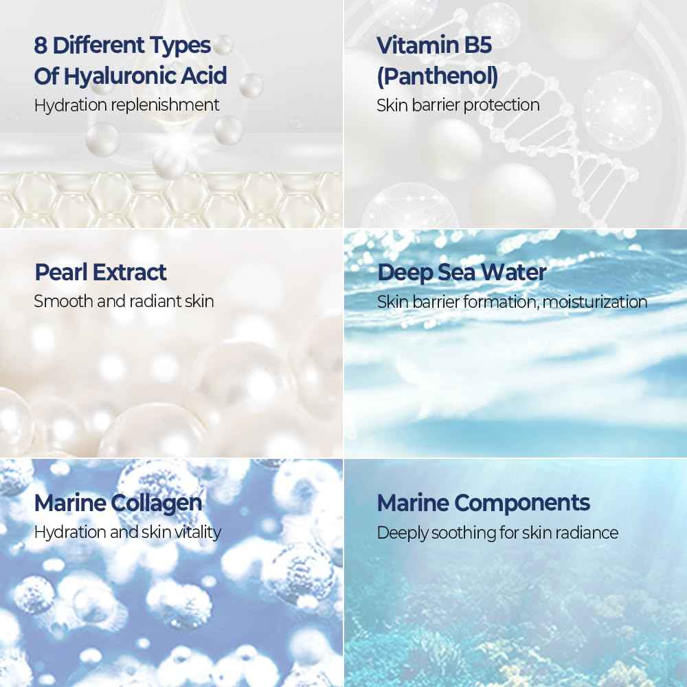 BLUE PEARLSATION 8 Hydra Marine Ampoule - Enriched with Hyaluronic Acid for Dual-Layered Skin Hydration & Panthenol Nourishment - Ideal for Sensitive Skin Types – 1.69 floz