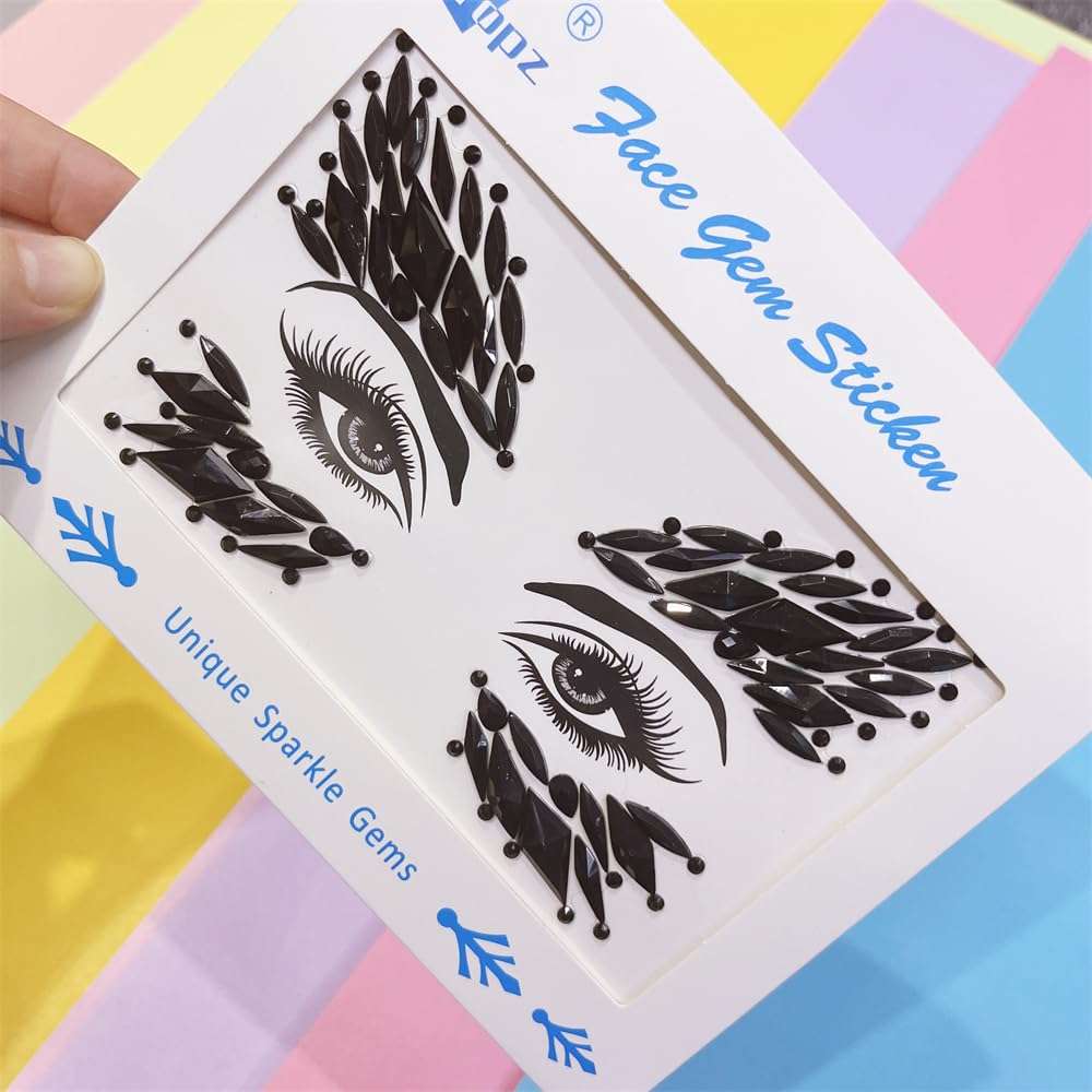 black body jewels carnival face gems tattoo body glitter adhesive rhinestones for face body jewels halloween sticker for rave festival party (Jet black/SR57)
