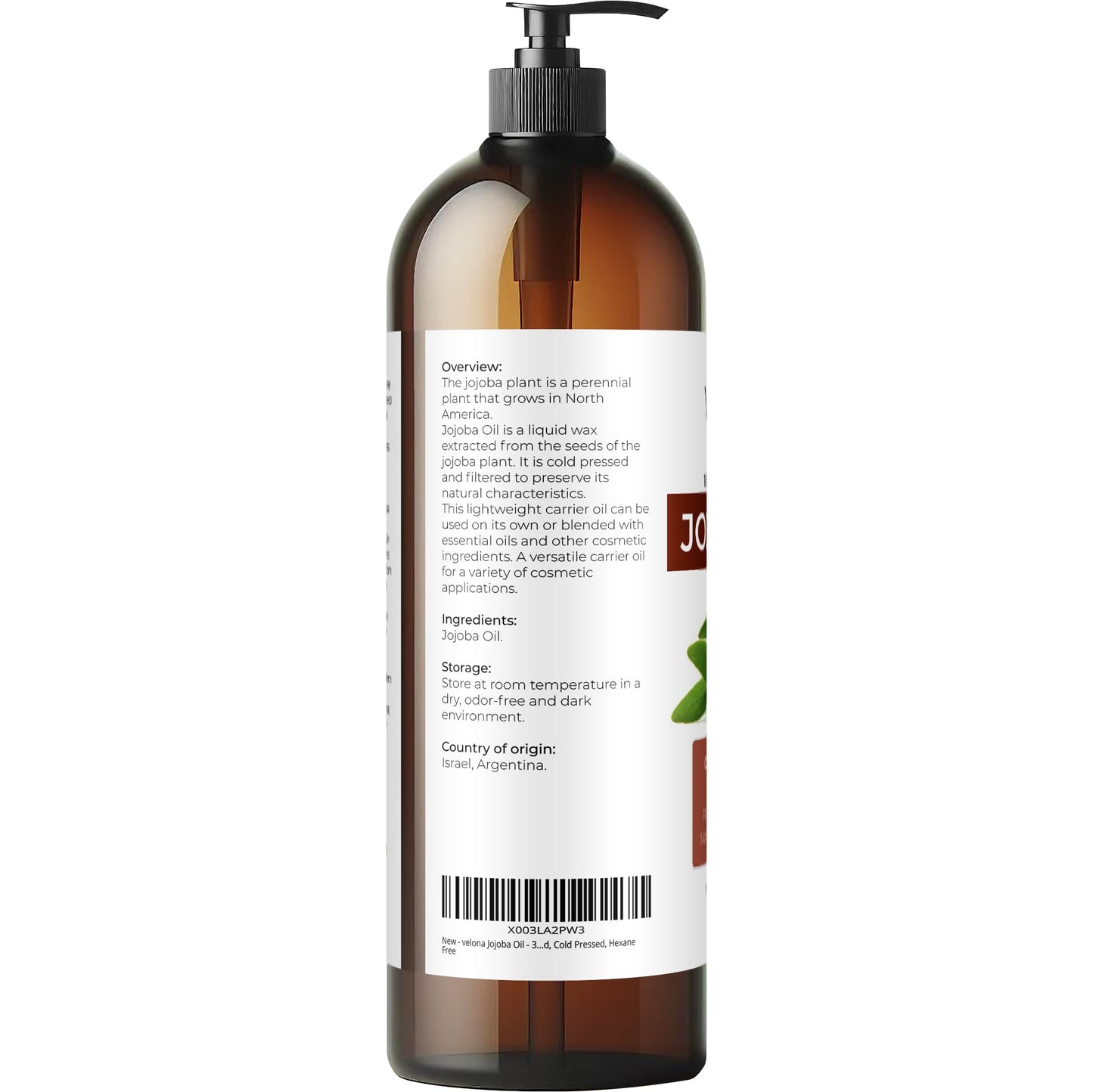 velona Jojoba Oil - 32 fl oz (With Pump) | 100% Pure and Natural | Golden, Unrefined, Cold Pressed, Hexane Free | Moisturizing Face, Hair, Body, Skin Care