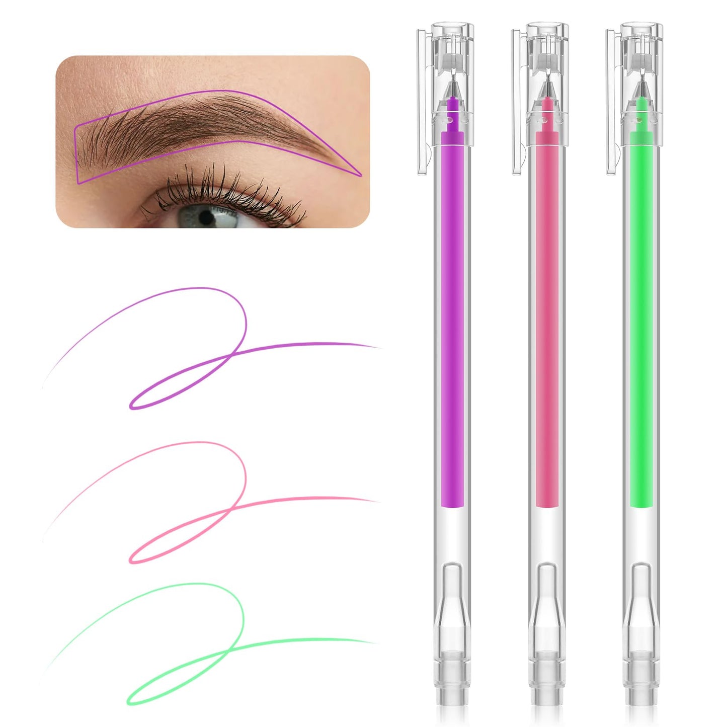 QUEEJOY Brow Mapping Pen, Unique Colors Eyebrow Lip Positioning Tool, Gel Pen for Brow Mapping, Brow Lamination Supplies for Mapping on Eyebrow Lip Skin