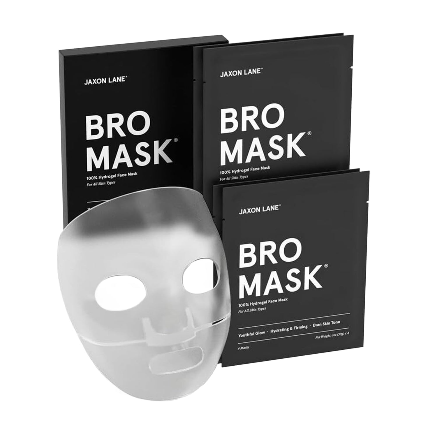 JAXON LANE BRO MASK Premium Korean Face Mask for Men (4x1 Pack) - Anti Aging Sheet Masks w/Hydrogel, Vitamin C, Hydrolyzed Collagen, & Hyaluronic Acid - Perfect Skin Care for Men