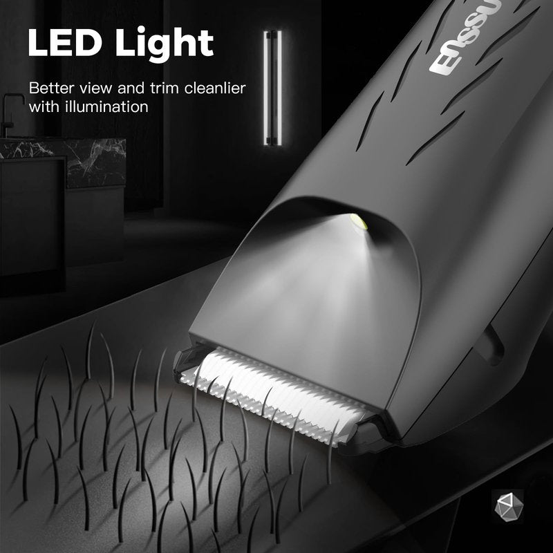 LEMULEGU Men Hair Trimmer with Dual-Blades,Electric Waterproof Body Grooming Shaver,Painless Quiet Hygiene Razor with Standing Charging Dock Black