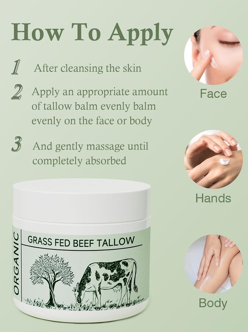 Beef Tallow Moisturizer - Nourishing Whipped Face Cream for Dry Skin | Unscented, 3-Pack