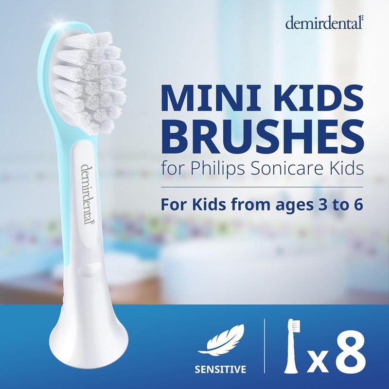 Kids Mini Toothbrush Heads for Philips Sonicare | Sensitive Replacement Heads for Ages 3-6 - Turquoise - 8 Pack
