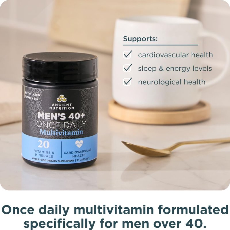Ancient Nutrition Multivitamin for Men, Multi Men's 40+ Once Daily Vitamin Supplement, Magnesium, Vitamin A, Methylated B and K2, Supports Immune System , 30 Ct