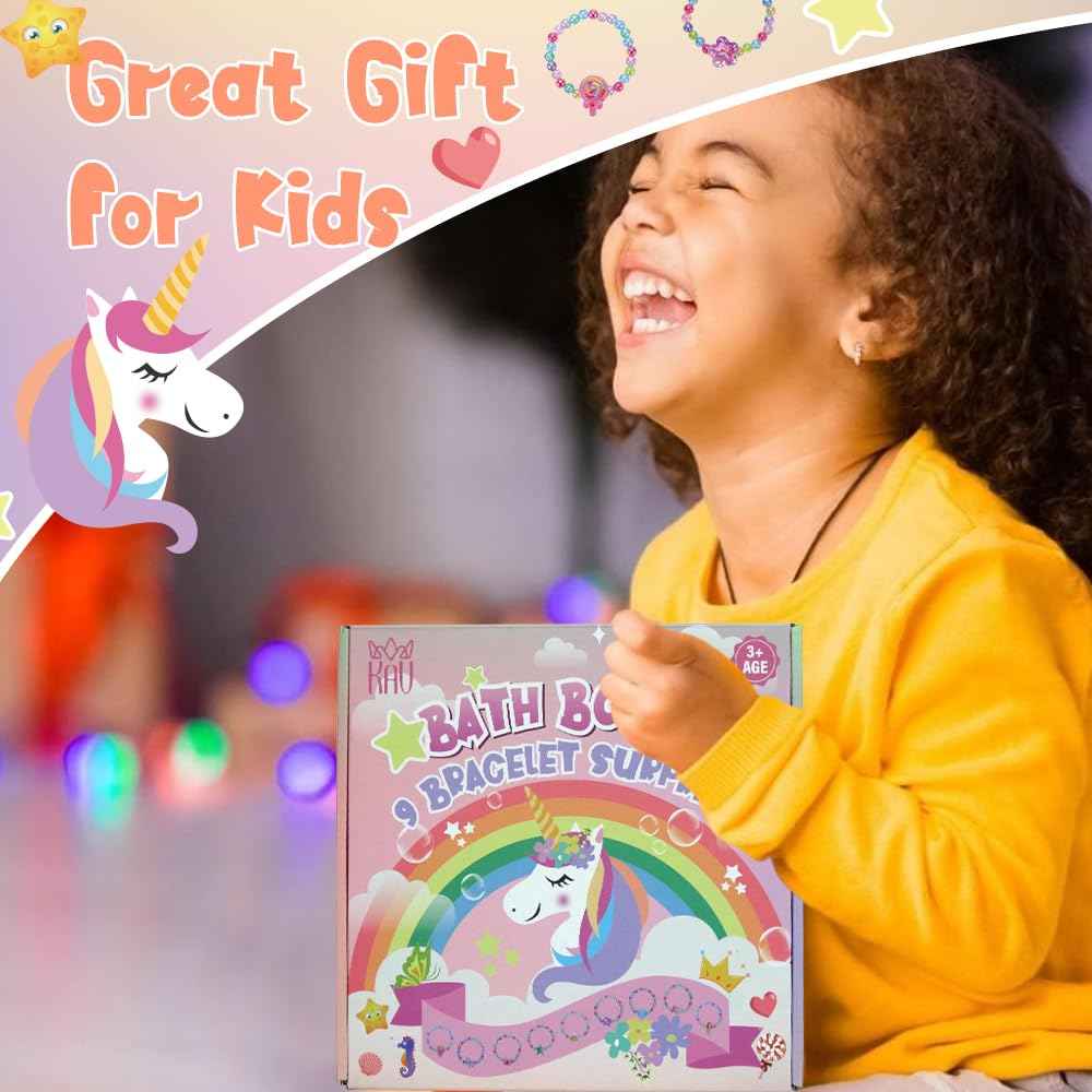 KAV Girls Bath Bombs Set of 9 — Surprise Bracelet Bath Bombs for Kids & Tweens, Fizzy Colorful Bath Fizzies with Collectible Bracelet Inside, Kid-Safe Scents & Moisturizing Oils — Party Favors & Gifts