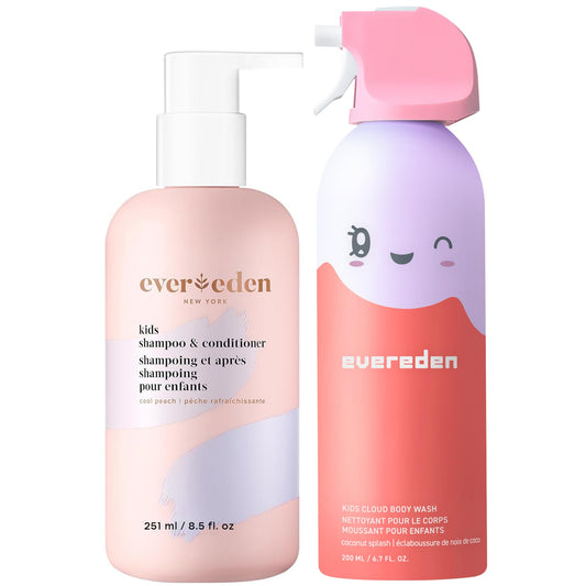 Evereden Kids Shower Essentials Set: 2-in-1 Kids Shampoo and Conditioner + Cloud Body Wash - Gentle Cloud-Like Toddler Body Wash & Gentle Shampoo-Conditioner - Clean & Vegan Skin Care