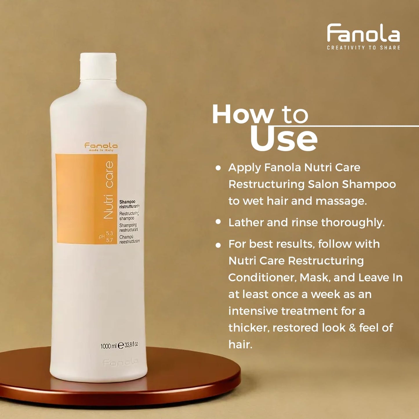 Fanola Nutri Care Restructuring Shampoo - Milk Protein Repair Shampoo for Dry Damaged Hair - Hydrating Nourishing Cleanser for Chemically Treated Hair (1 L)