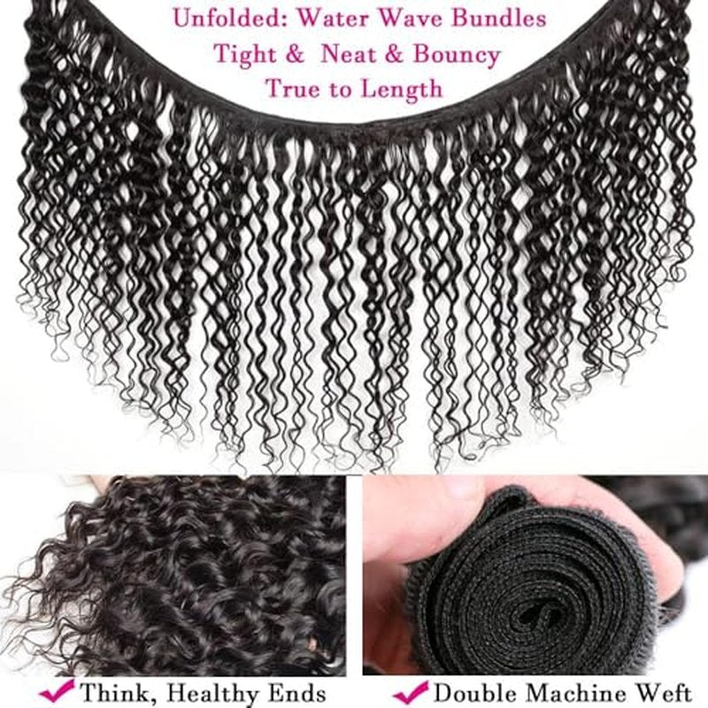Water Curly Bundles 20 22 24in 10A Brazilian Virgin Human Hair Water Wave 3 Bundles 100% Unprocessed Wet and Wavy Human Hair Weave Bundles Natural Black Color Hair Extension