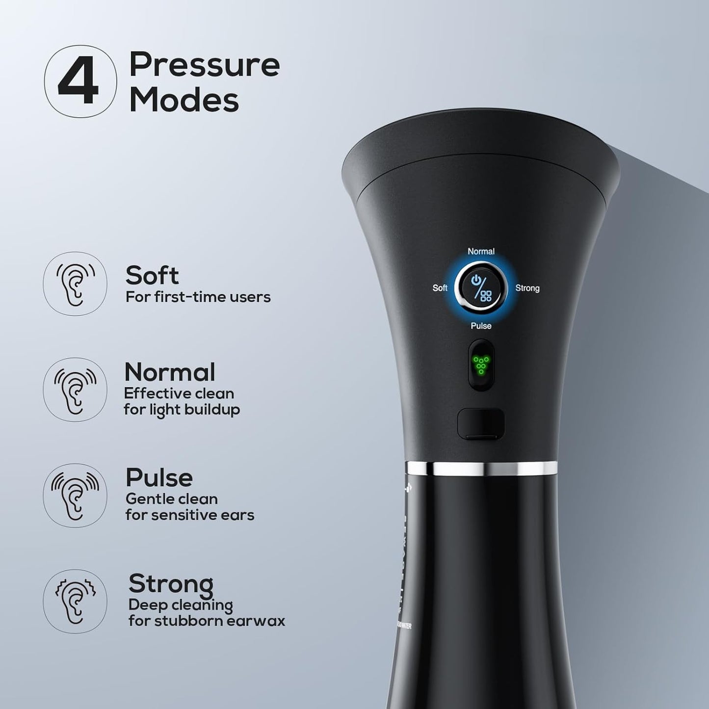 Electric Ear Wax Removal Kit - 2-in-1 Ear Cleaner with Water Tank & 4 Pressure Settings | Black