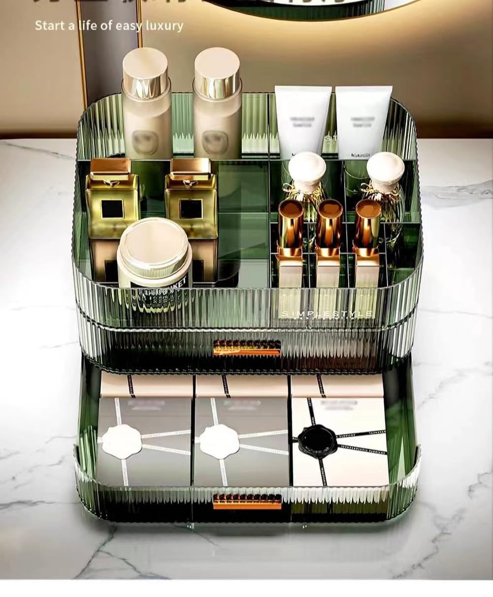 Makeup Organizer with Stackable Drawers - Ideal Vanity Storage for Cosmetics & Skincare | Green