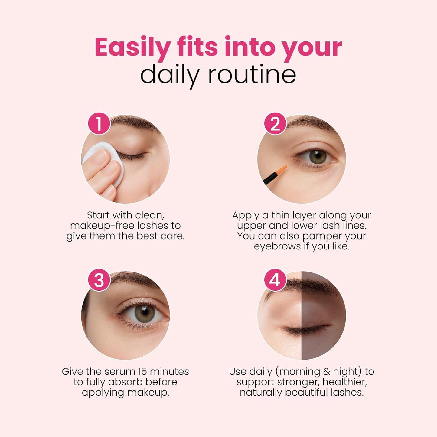 Eyelash Growth Serum - Natural Formula with Biotin & Peptides | Vegan, Gentle, Daily Use, 0.5 oz